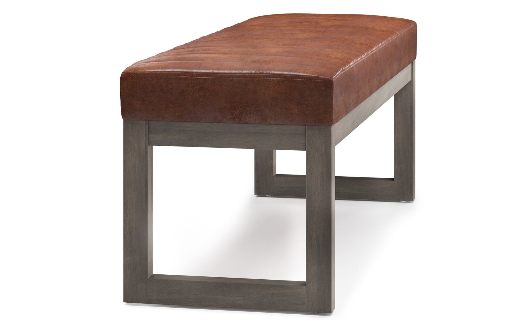 Distressed Saddle Brown Distressed Vegan Leather | Casey Ottoman Bench