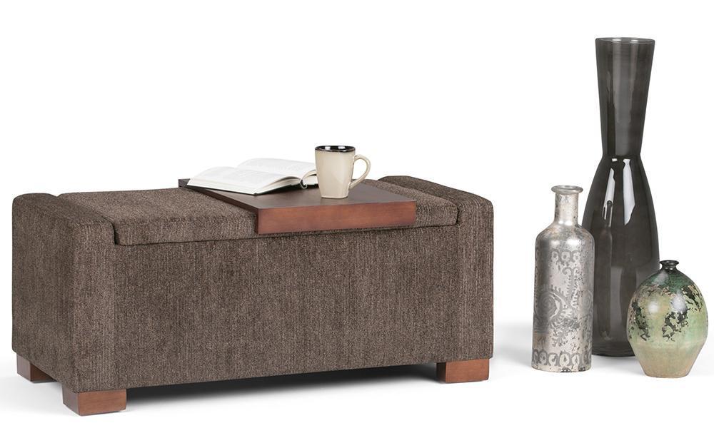 Bretton Lift Top Storage Ottoman in Deep Umber Brown Fabric