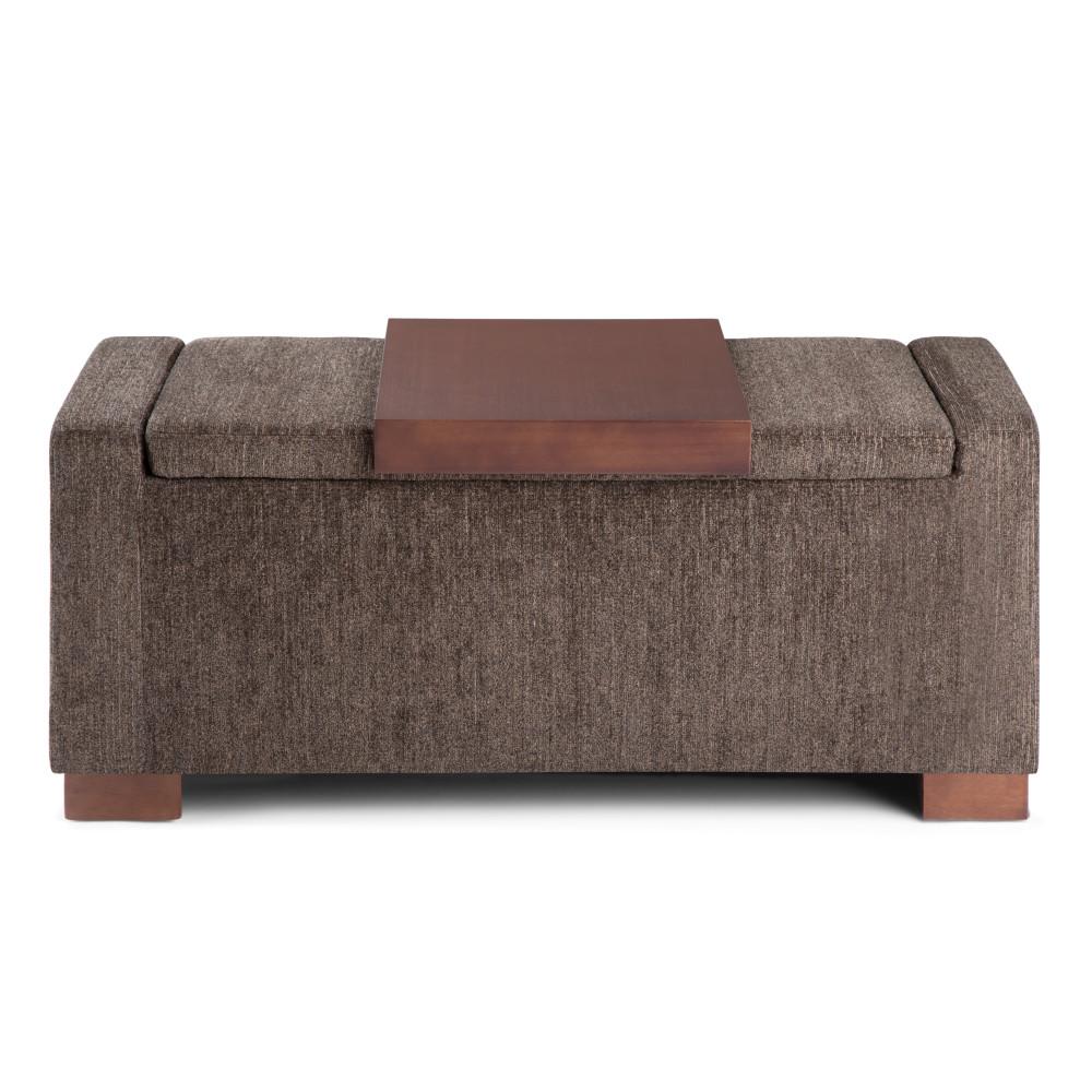 Bretton Lift Top Storage Ottoman in Deep Umber Brown Fabric