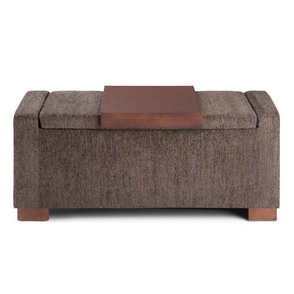 Bretton Lift Top Storage Ottoman in Deep Umber Brown Fabric