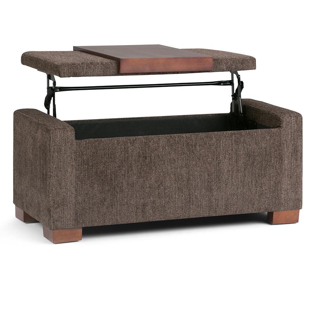 Bretton Lift Top Storage Ottoman in Deep Umber Brown Fabric