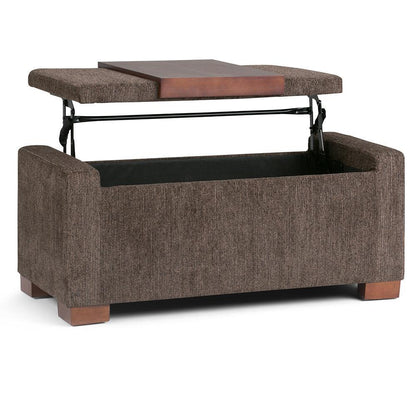 Bretton Lift Top Storage Ottoman in Deep Umber Brown Fabric