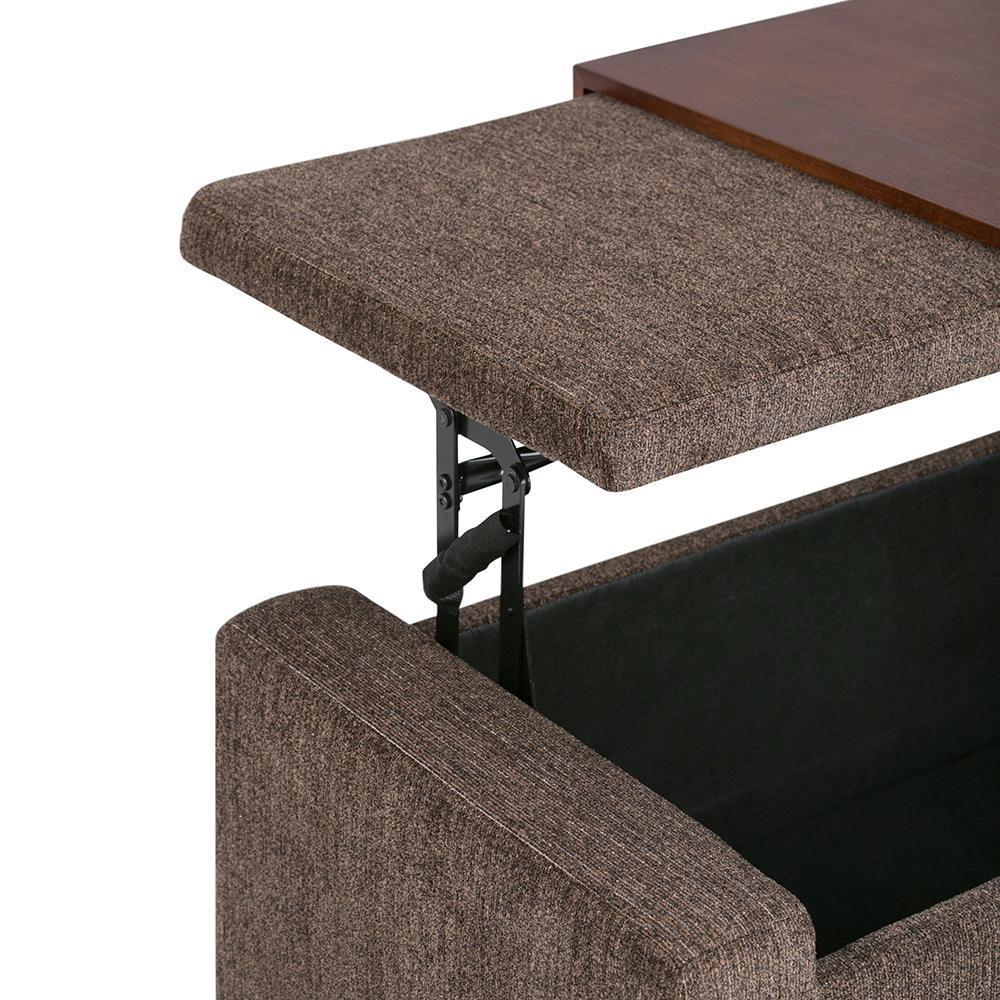Bretton Lift Top Storage Ottoman in Deep Umber Brown Fabric