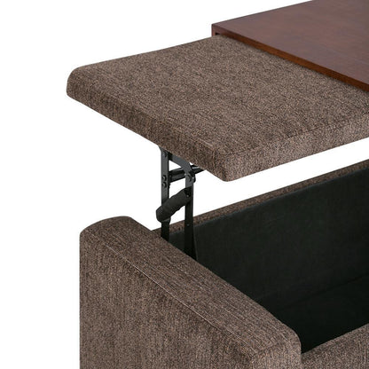 Bretton Lift Top Storage Ottoman in Deep Umber Brown Fabric