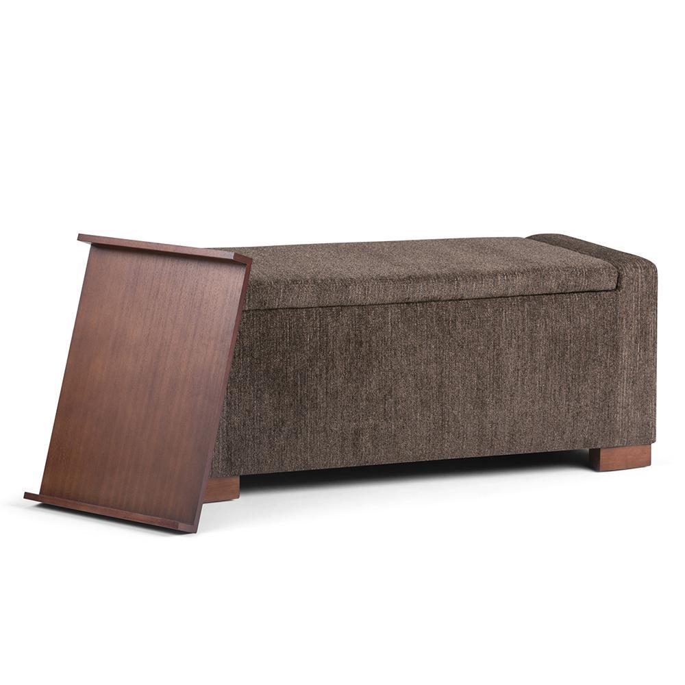 Bretton Lift Top Storage Ottoman in Deep Umber Brown Fabric