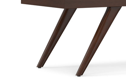 Satin Cream Distressed Vegan Leather | Chanelle Mid Century Ottoman Bench