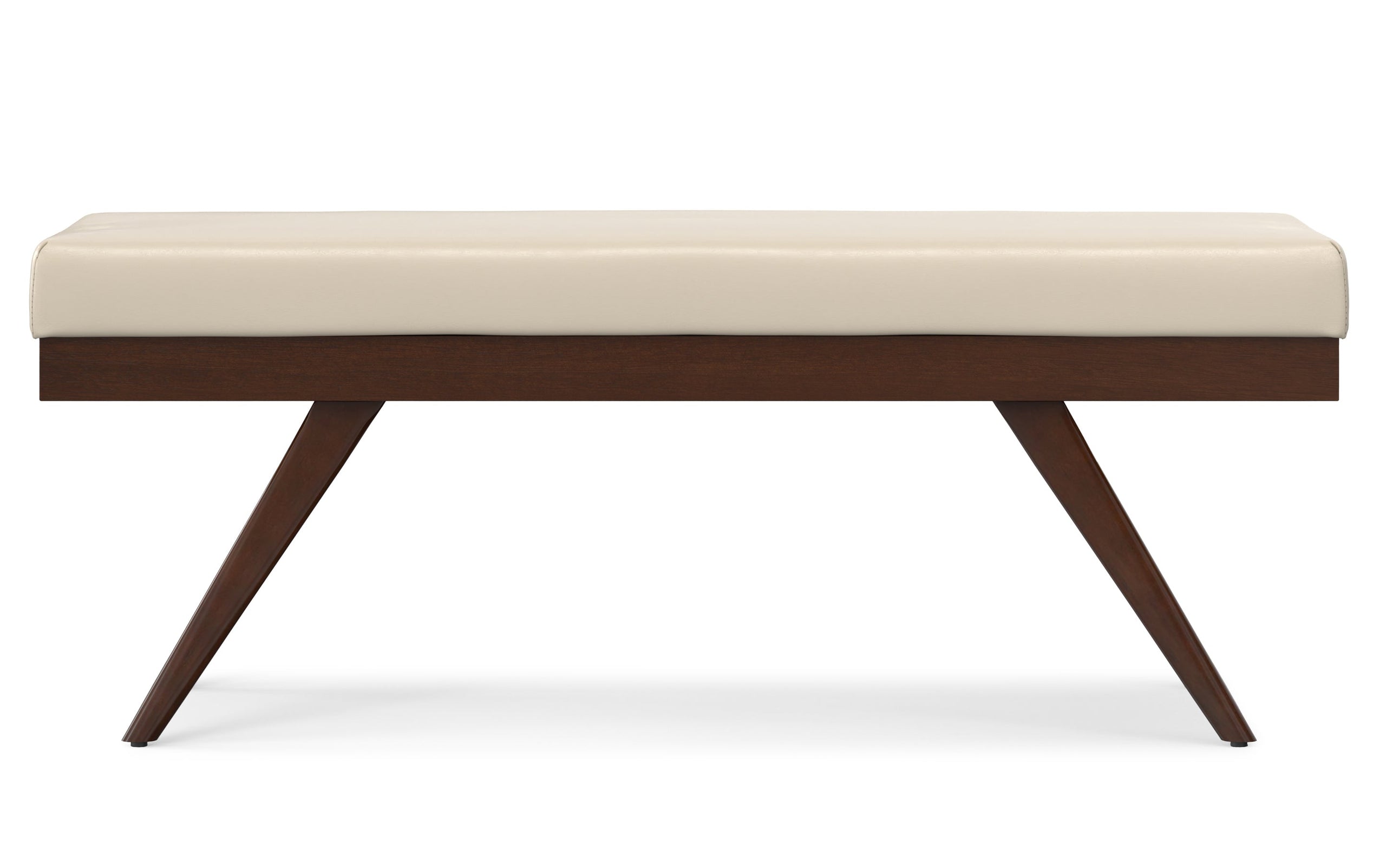 Satin Cream Distressed Vegan Leather | Chanelle Mid Century Ottoman Bench