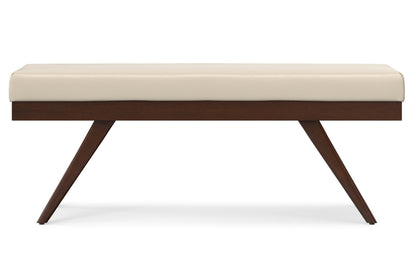 Satin Cream Distressed Vegan Leather | Chanelle Mid Century Ottoman Bench