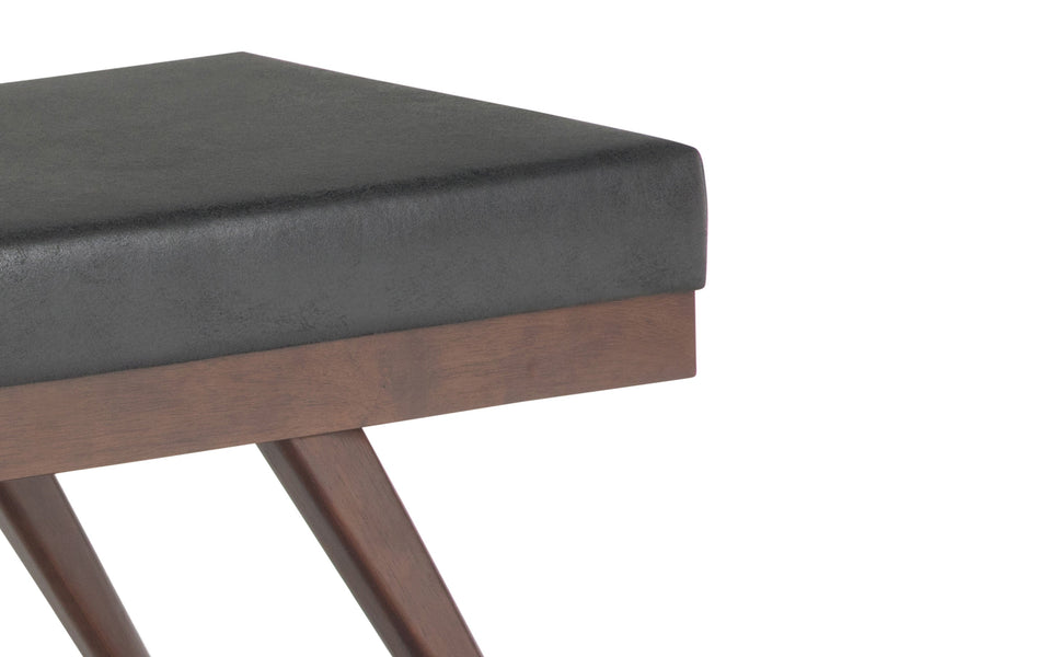 Distressed Black Distressed Vegan Leather| Chanelle Mid Century Ottoman Bench
