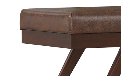 Distressed Chestnut Brown Distressed Vegan Leather | Chanelle Mid Century Ottoman Bench