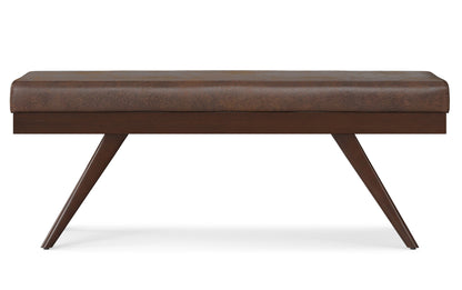 Distressed Chestnut Brown Distressed Vegan Leather | Chanelle Mid Century Ottoman Bench