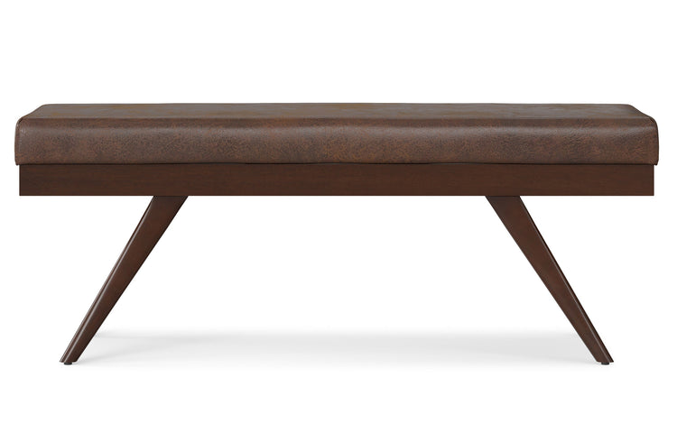 Distressed Chestnut Brown Distressed Vegan Leather | Chanelle Mid Century Ottoman Bench