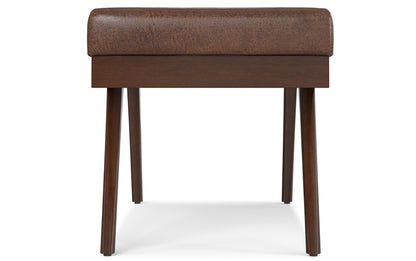 Distressed Chestnut Brown Distressed Vegan Leather | Chanelle Mid Century Ottoman Bench
