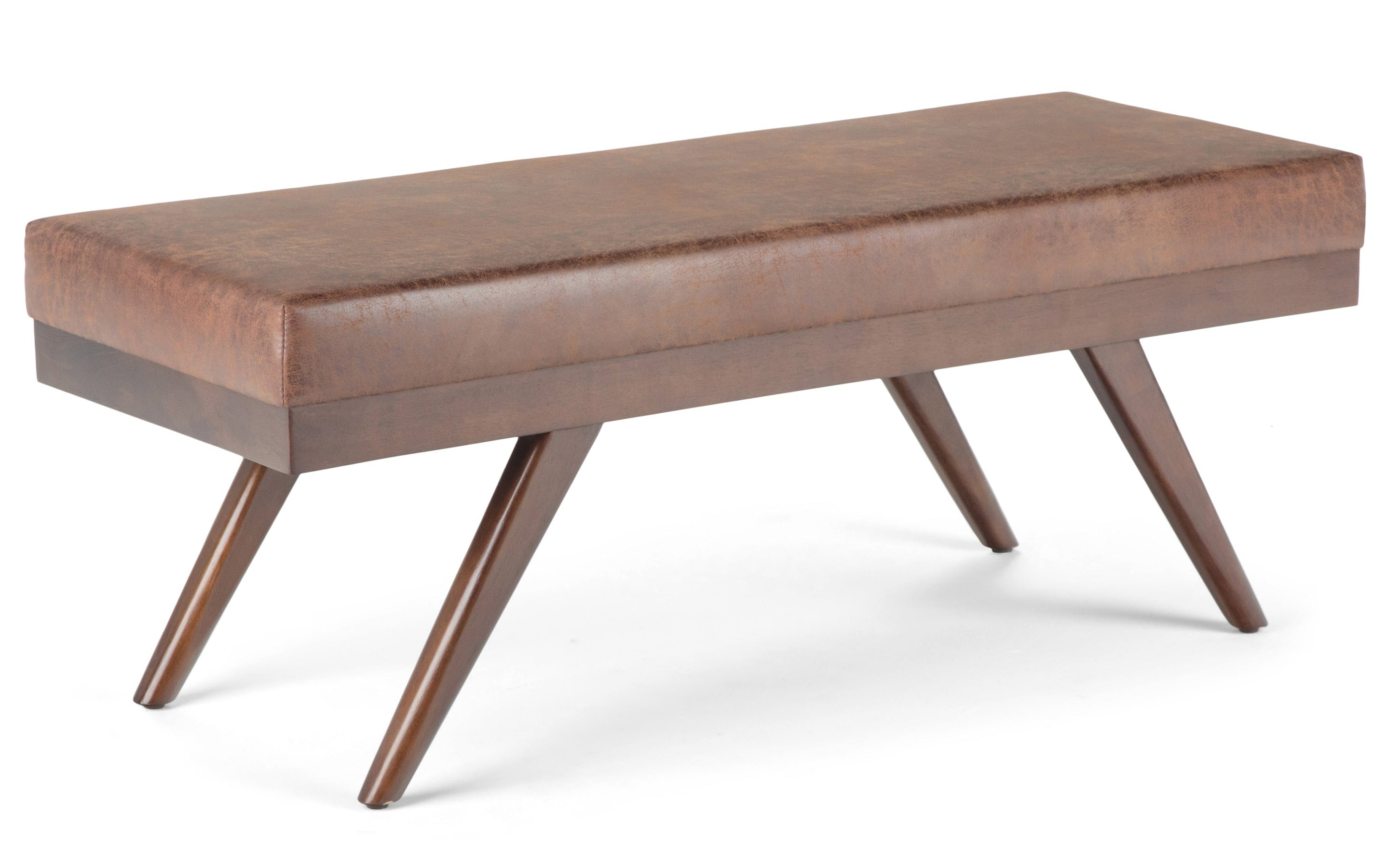 Distressed Umber Brown Distressed Vegan Leather | Chanelle Mid Century Ottoman Bench