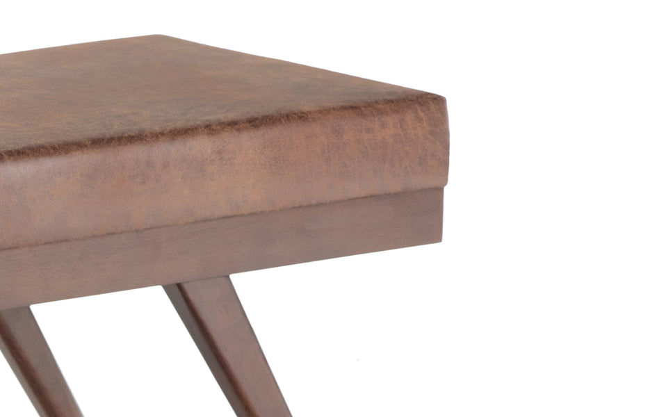 Distressed Umber Brown Distressed Vegan Leather | Chanelle Mid Century Ottoman Bench