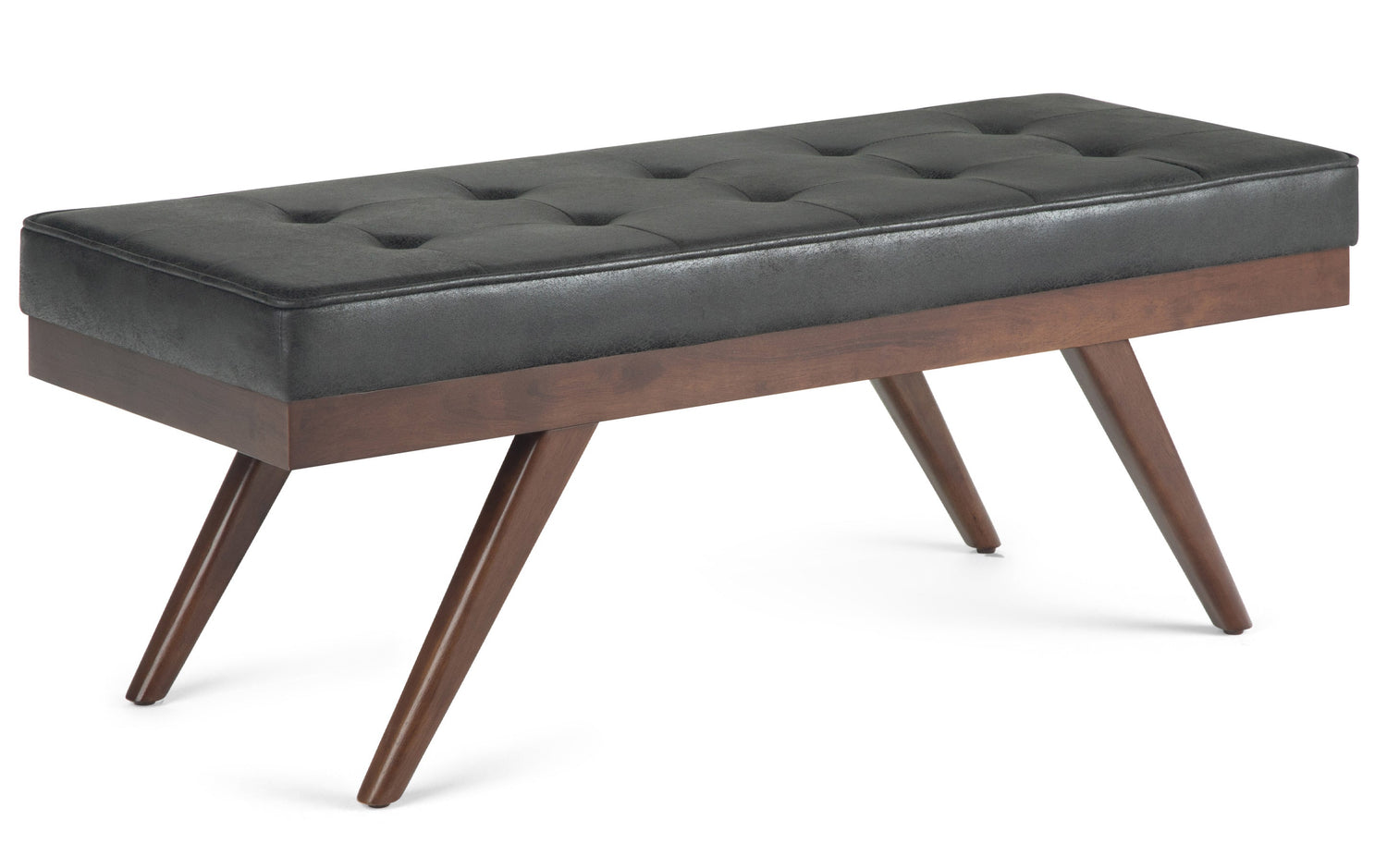 Distressed Black Distressed Vegan Leather | Pierce Mid Century Ottoman Bench