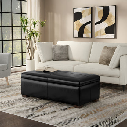 Midnight Black Vegan Leather | Gabbie Rectangular Storage Ottoman in Vegan Leather
