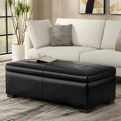 Midnight Black Vegan Leather | Gabbie Rectangular Storage Ottoman in Vegan Leather