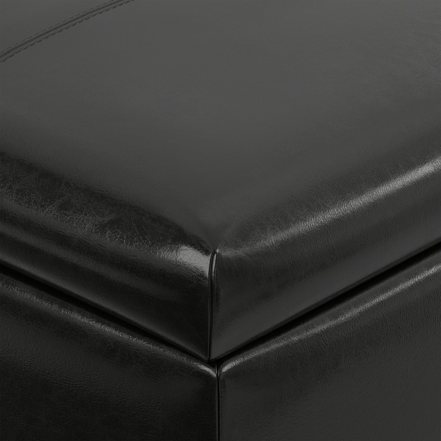 Midnight Black Vegan Leather | Gabbie Rectangular Storage Ottoman in Vegan Leather