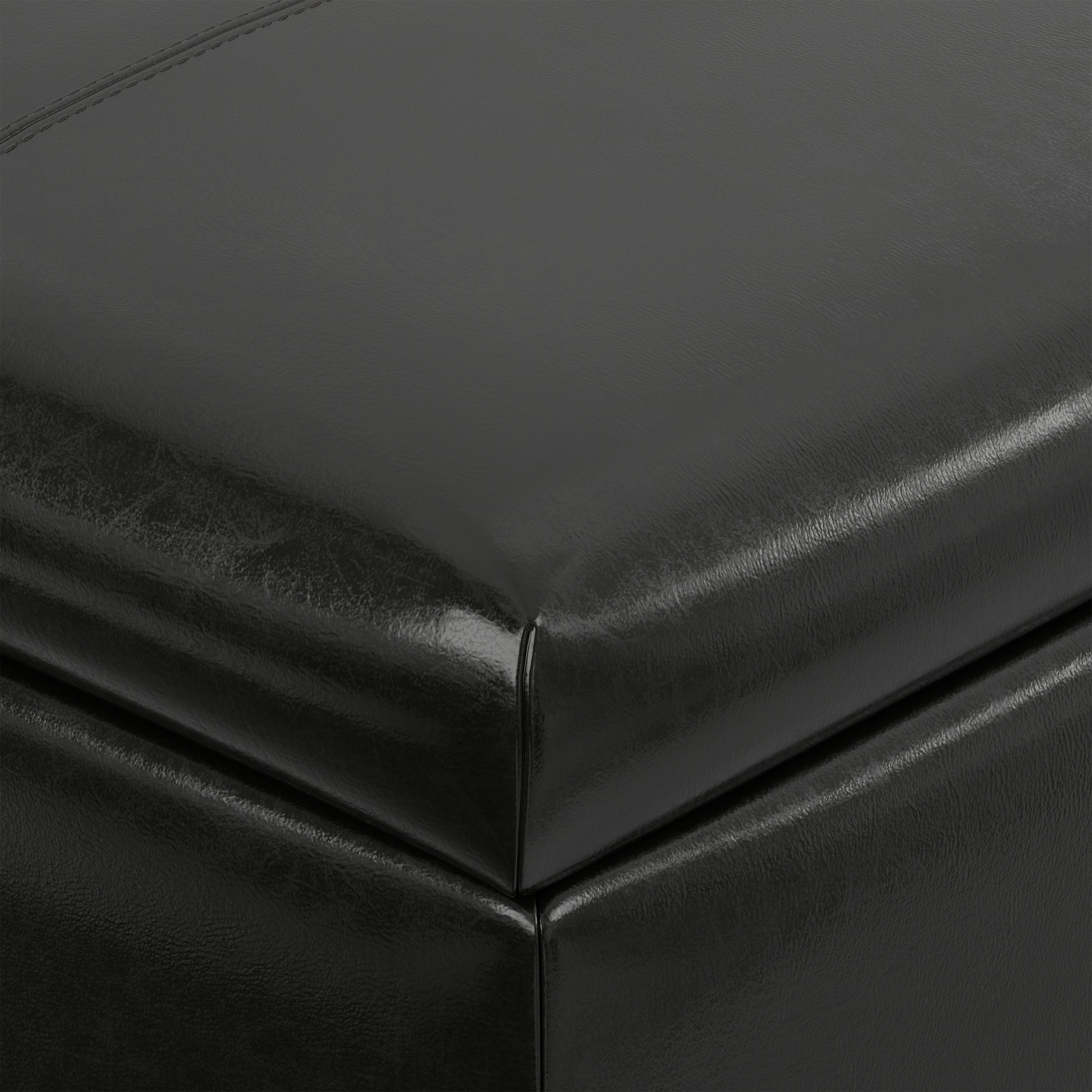 Midnight Black Vegan Leather | Gabbie Rectangular Storage Ottoman in Vegan Leather