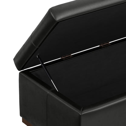 Midnight Black Vegan Leather | Gabbie Rectangular Storage Ottoman in Vegan Leather