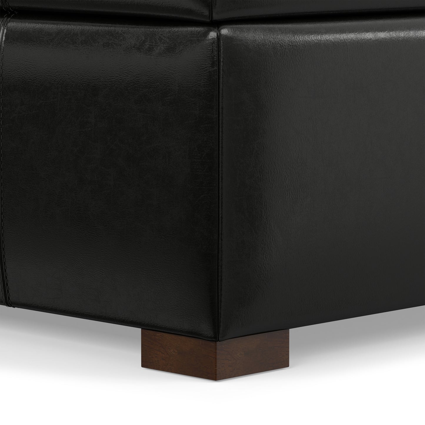 Midnight Black Vegan Leather | Gabbie Rectangular Storage Ottoman in Vegan Leather
