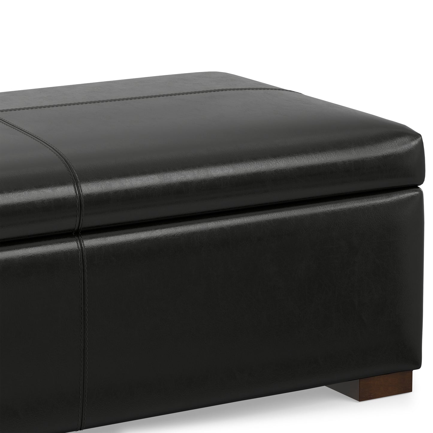 Midnight Black Vegan Leather | Gabbie Rectangular Storage Ottoman in Vegan Leather