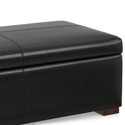 Midnight Black Vegan Leather | Gabbie Rectangular Storage Ottoman in Vegan Leather