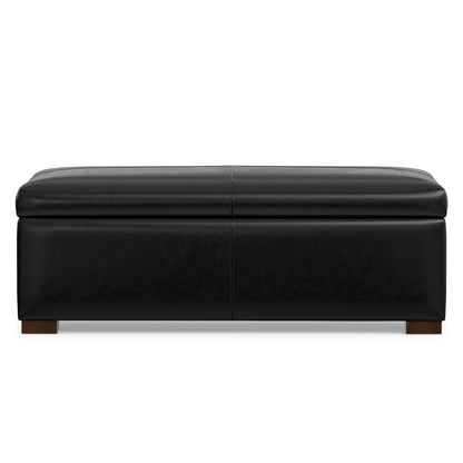 Midnight Black Vegan Leather | Gabbie Rectangular Storage Ottoman in Vegan Leather