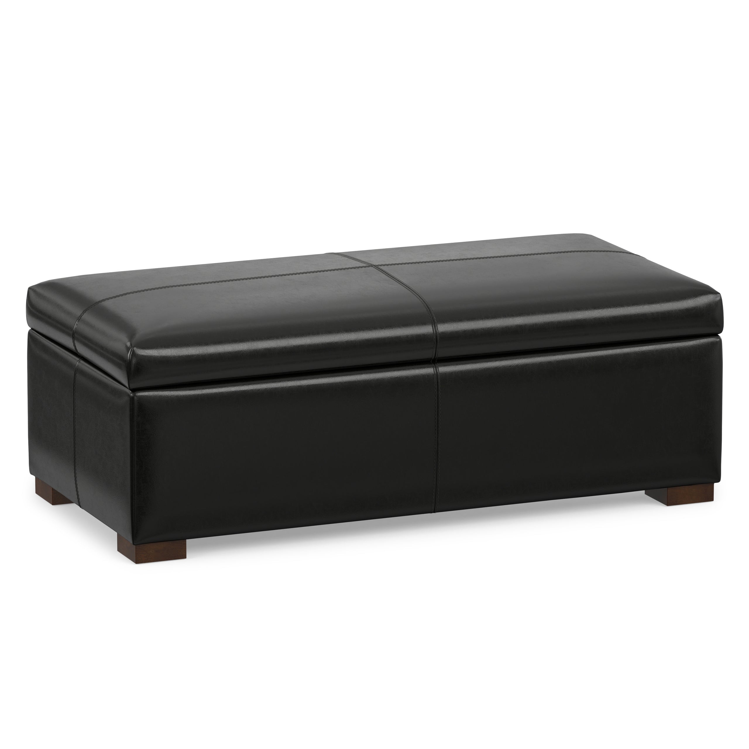 Midnight Black Vegan Leather | Gabbie Rectangular Storage Ottoman in Vegan Leather
