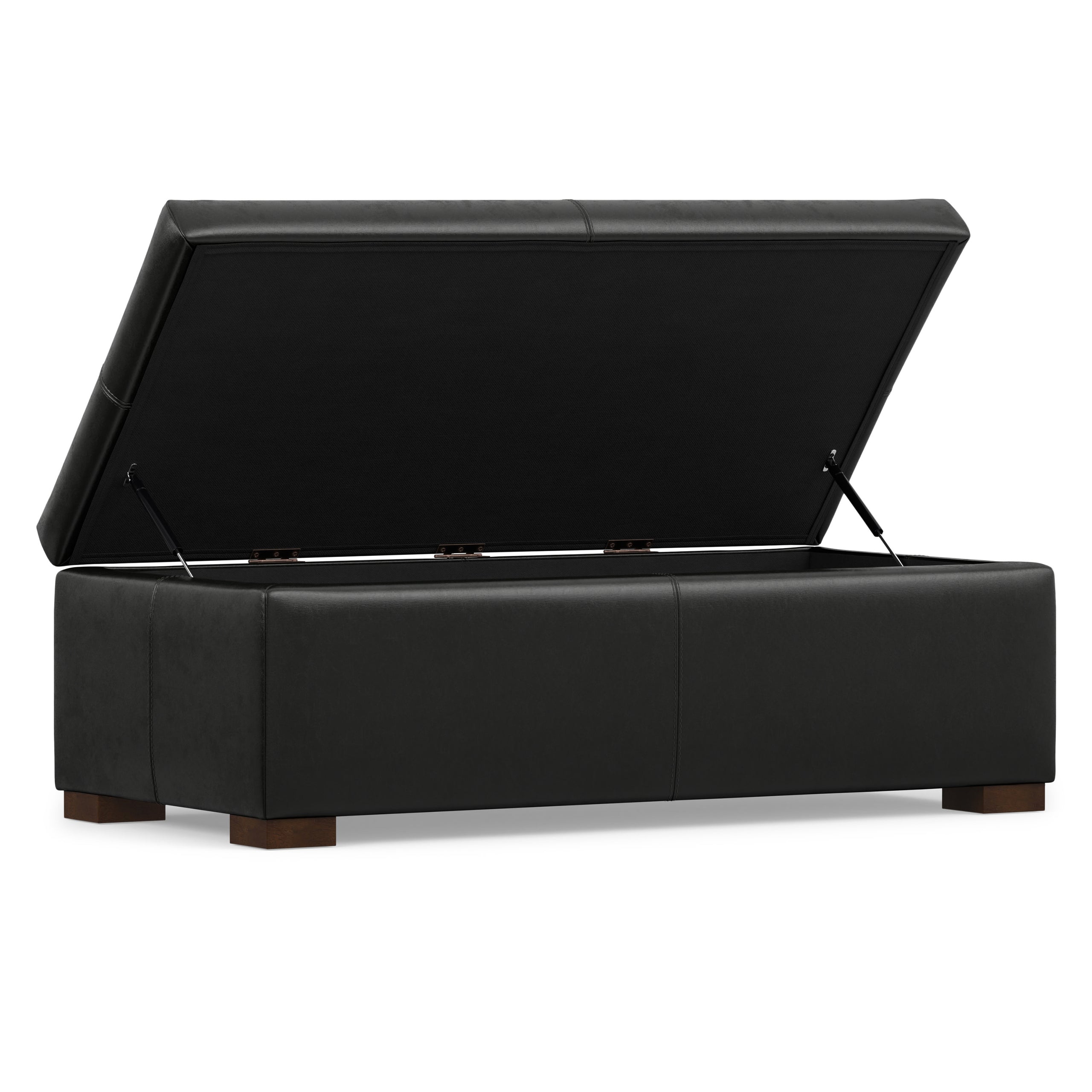 Midnight Black Vegan Leather | Gabbie Rectangular Storage Ottoman in Vegan Leather