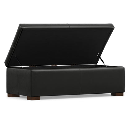 Midnight Black Vegan Leather | Gabbie Rectangular Storage Ottoman in Vegan Leather