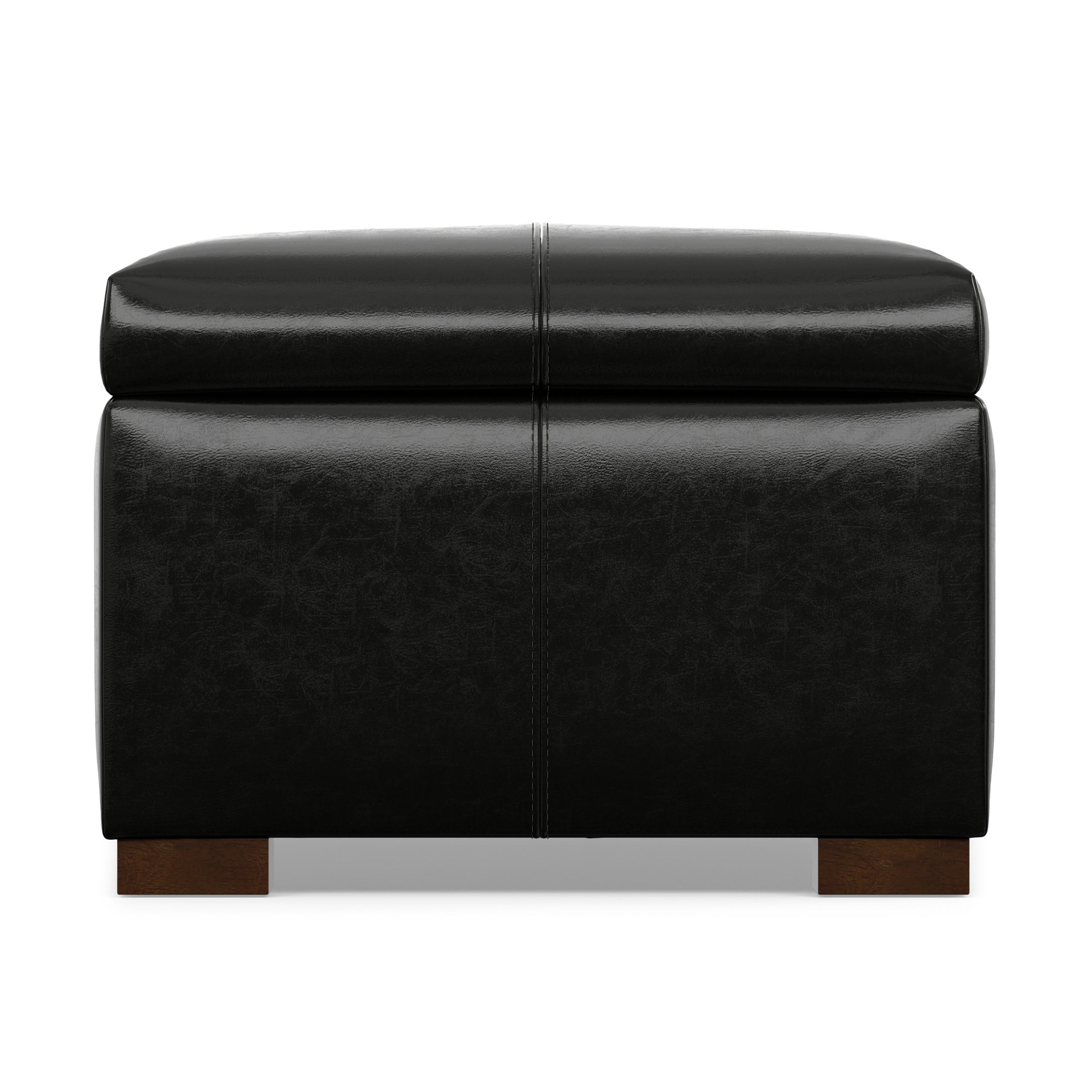 Midnight Black Vegan Leather | Gabbie Rectangular Storage Ottoman in Vegan Leather