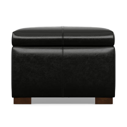 Midnight Black Vegan Leather | Gabbie Rectangular Storage Ottoman in Vegan Leather