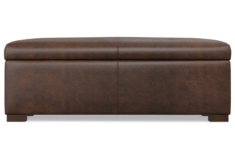 Distressed Chestnut Brown Vegan Leather | Gabbie Rectangular Storage Ottoman