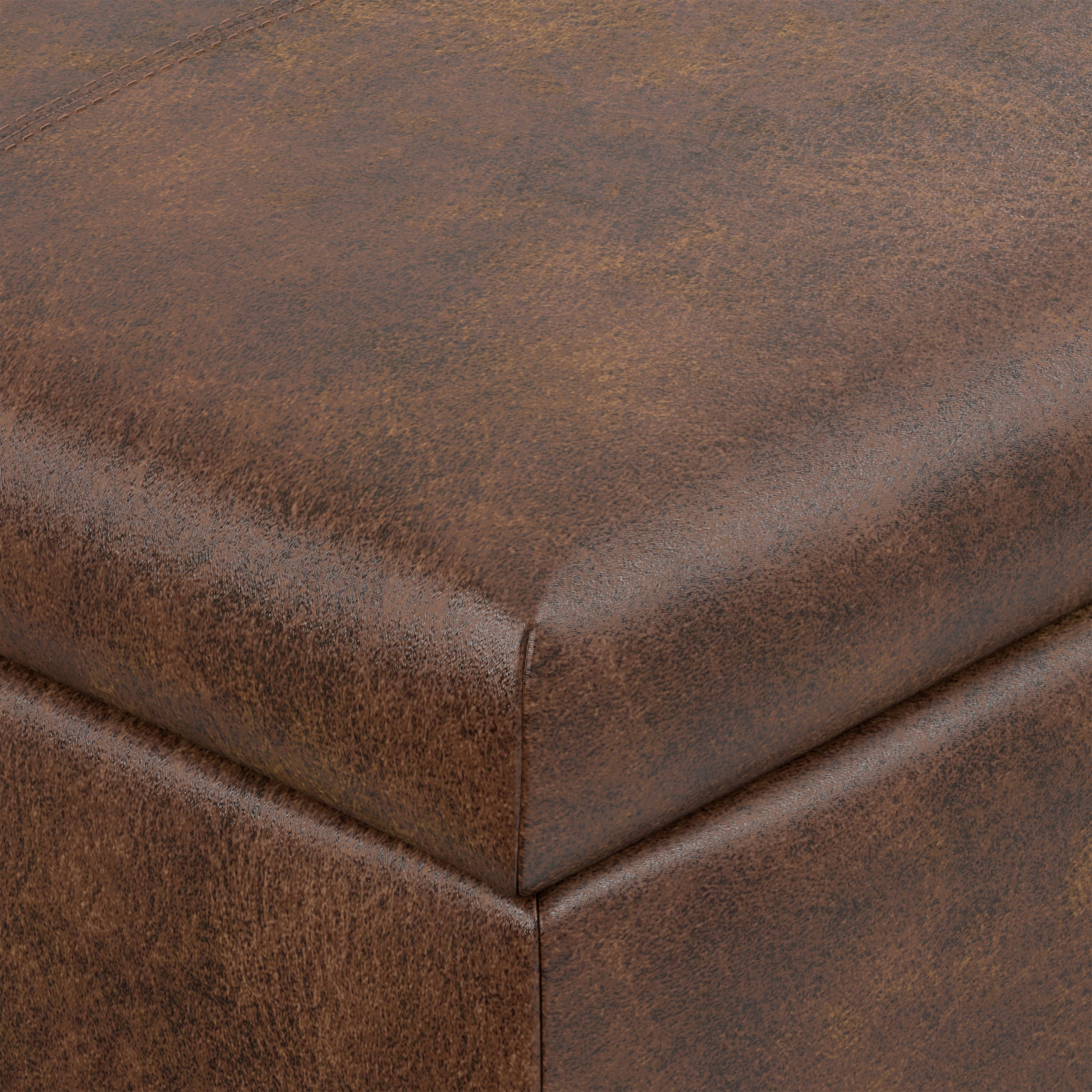 Distressed Chestnut Brown Vegan Leather | Gabbie Rectangular Storage Ottoman in Vegan Leather