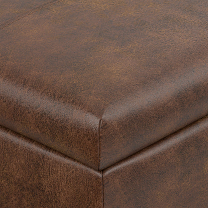 Distressed Chestnut Brown Vegan Leather | Gabbie Rectangular Storage Ottoman in Vegan Leather