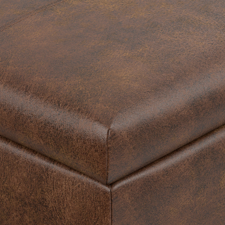 Distressed Chestnut Brown Vegan Leather | Gabbie Rectangular Storage Ottoman in Vegan Leather