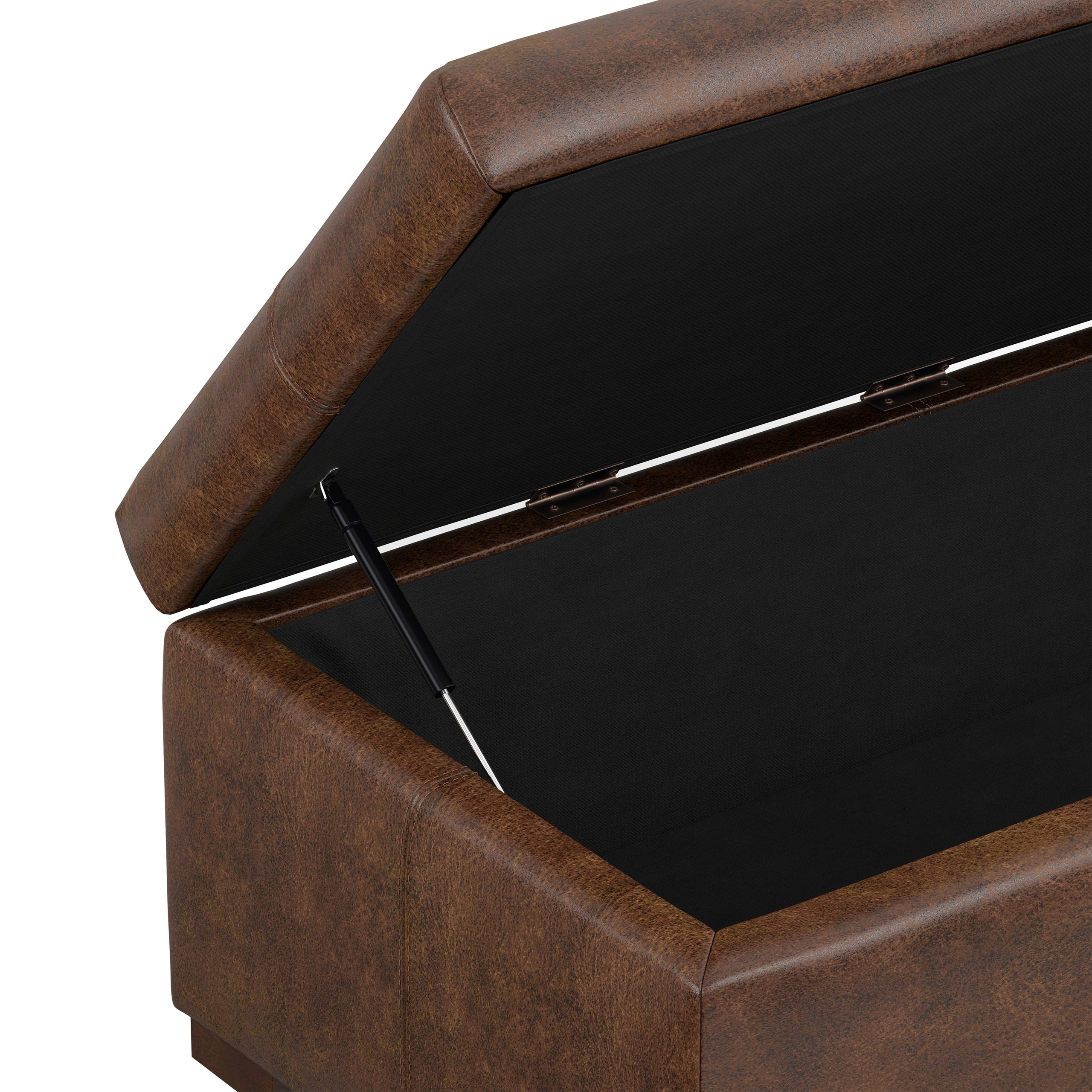 Distressed Chestnut Brown Vegan Leather | Gabbie Rectangular Storage Ottoman in Vegan Leather