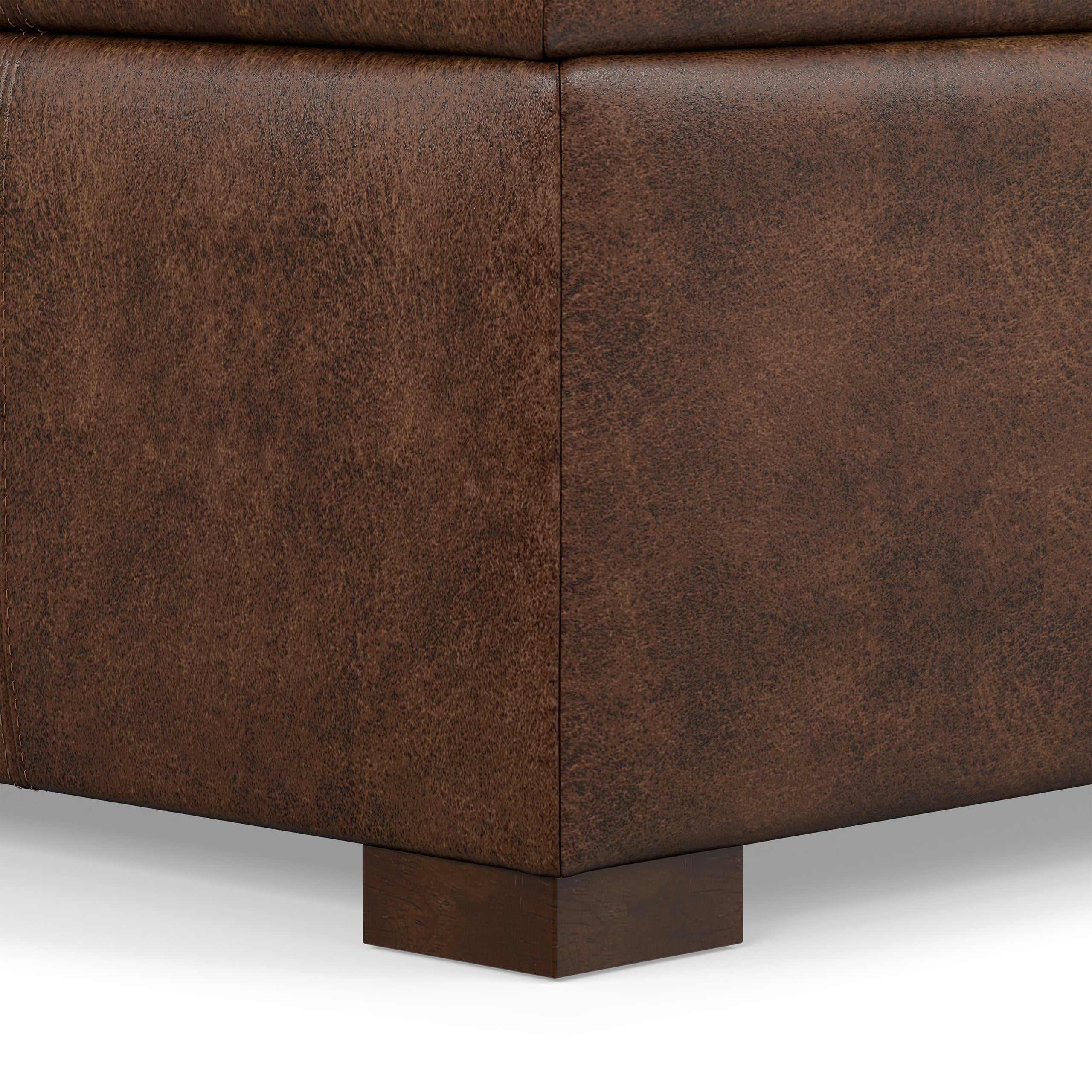 Distressed Chestnut Brown Vegan Leather | Gabbie Rectangular Storage Ottoman in Vegan Leather