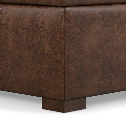Distressed Chestnut Brown Vegan Leather | Gabbie Rectangular Storage Ottoman in Vegan Leather