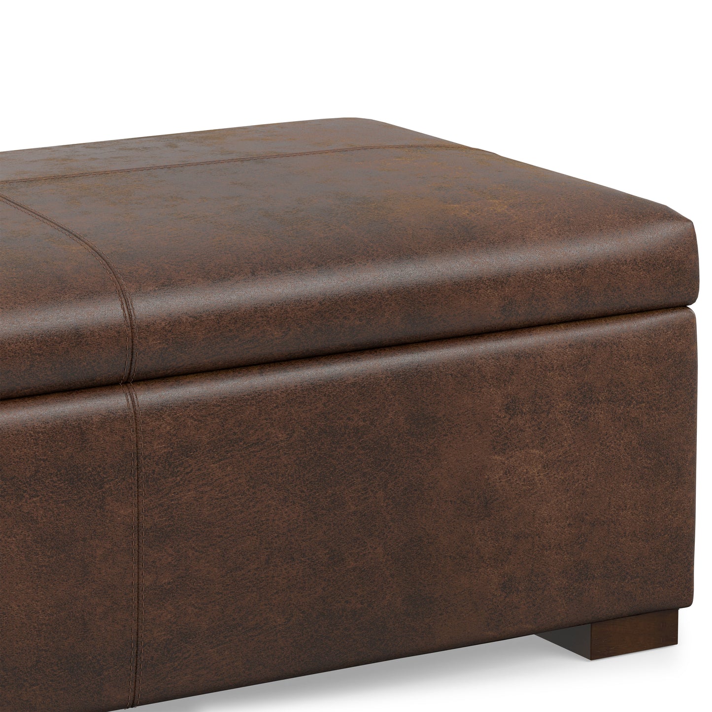 Distressed Chestnut Brown Vegan Leather | Gabbie Rectangular Storage Ottoman in Vegan Leather