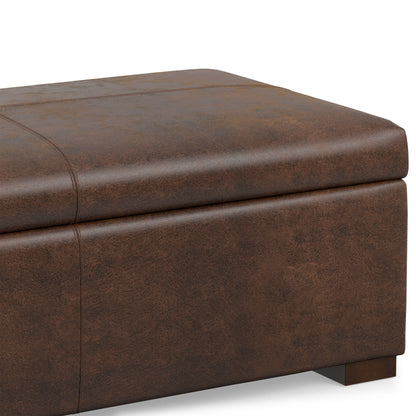 Distressed Chestnut Brown Vegan Leather | Gabbie Rectangular Storage Ottoman in Vegan Leather
