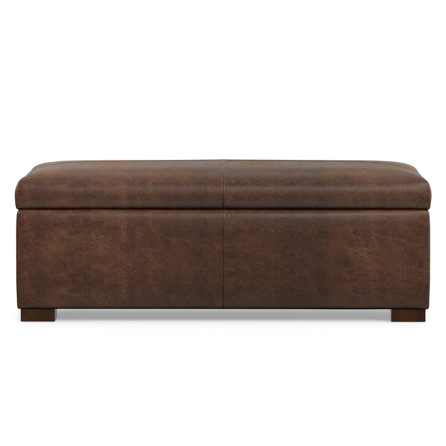 Distressed Chestnut Brown Vegan Leather | Gabbie Rectangular Storage Ottoman in Vegan Leather