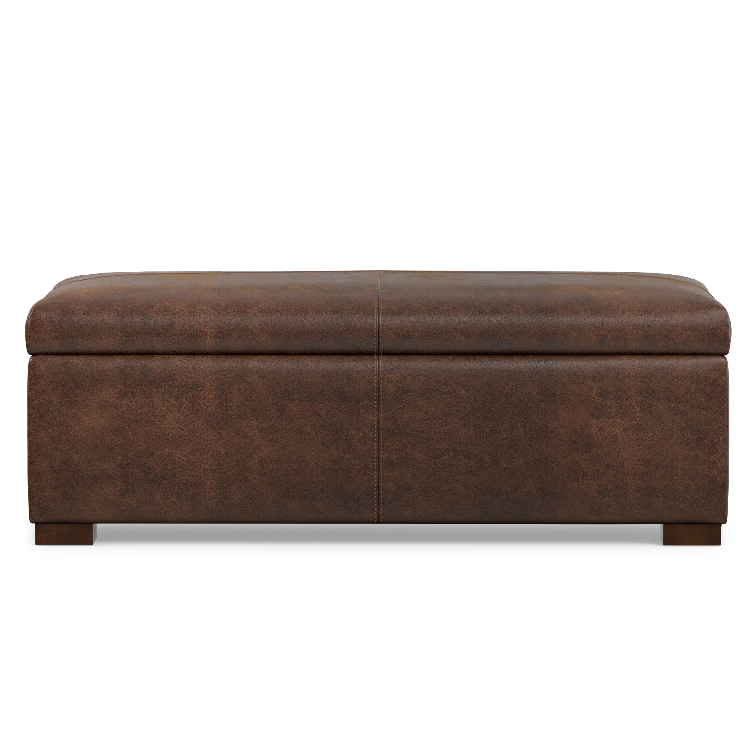 Distressed Chestnut Brown Vegan Leather | Gabbie Rectangular Storage Ottoman in Vegan Leather