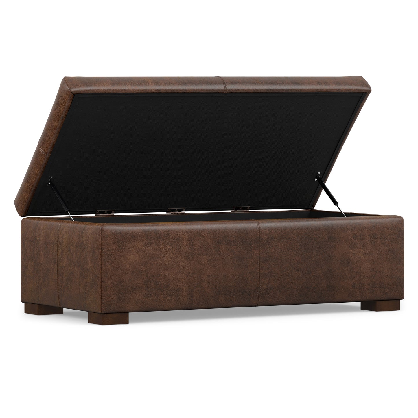 Distressed Chestnut Brown Vegan Leather | Gabbie Rectangular Storage Ottoman in Vegan Leather