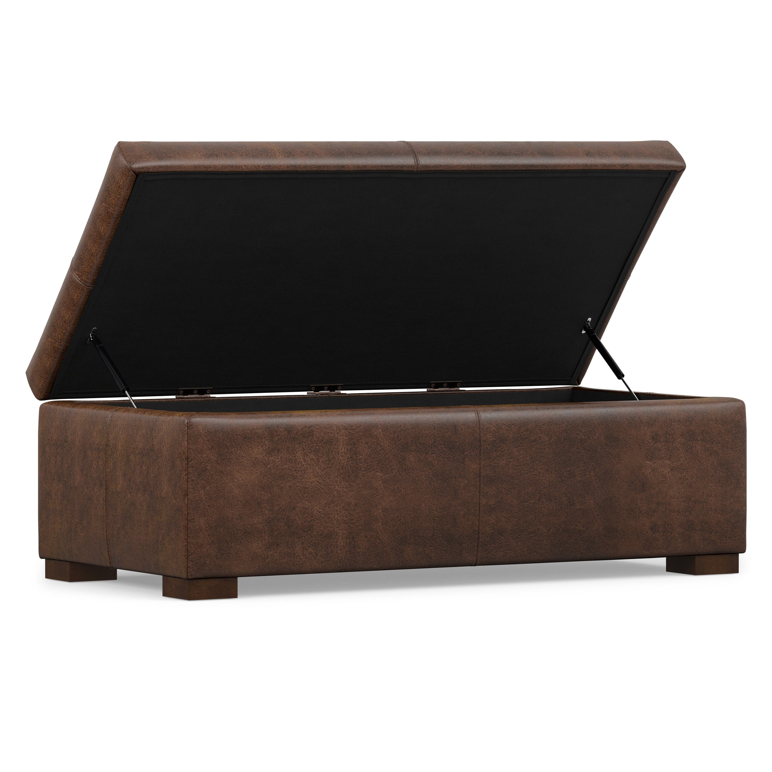 Distressed Chestnut Brown Vegan Leather | Gabbie Rectangular Storage Ottoman in Vegan Leather