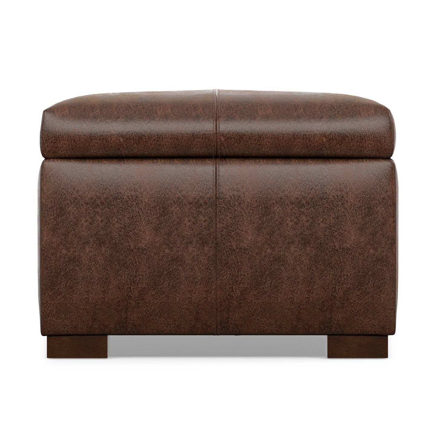 Distressed Chestnut Brown Vegan Leather | Gabbie Rectangular Storage Ottoman in Vegan Leather