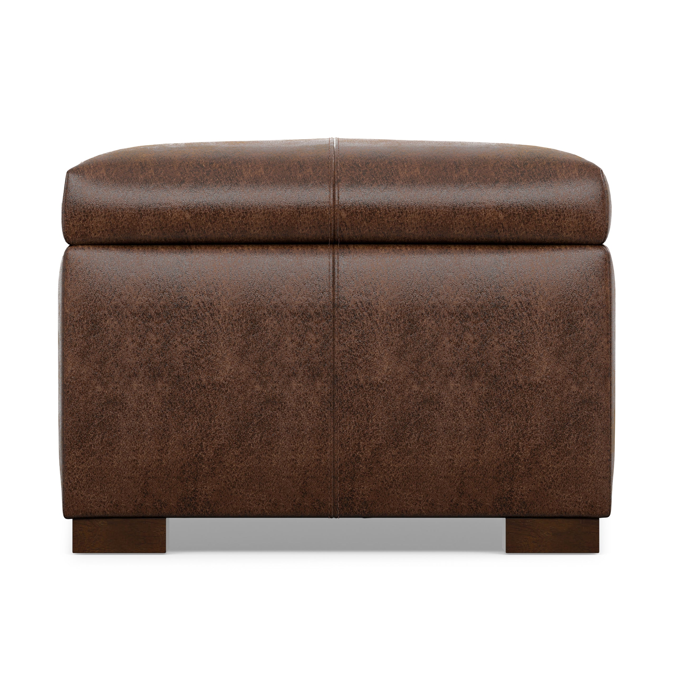 Distressed Chestnut Brown Vegan Leather | Gabbie Rectangular Storage Ottoman in Vegan Leather