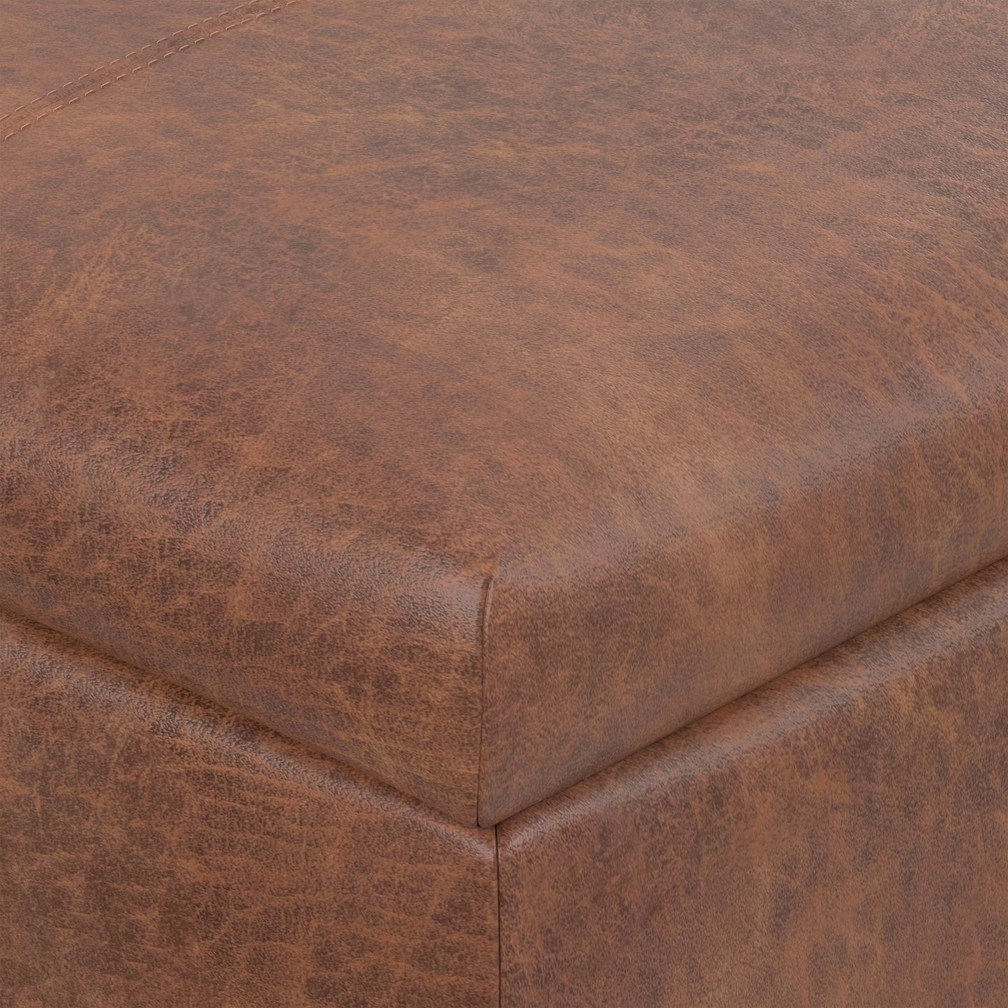 Distressed Saddle Brown Vegan Leather | Gabbie Rectangular Storage Ottoman in Vegan Leather